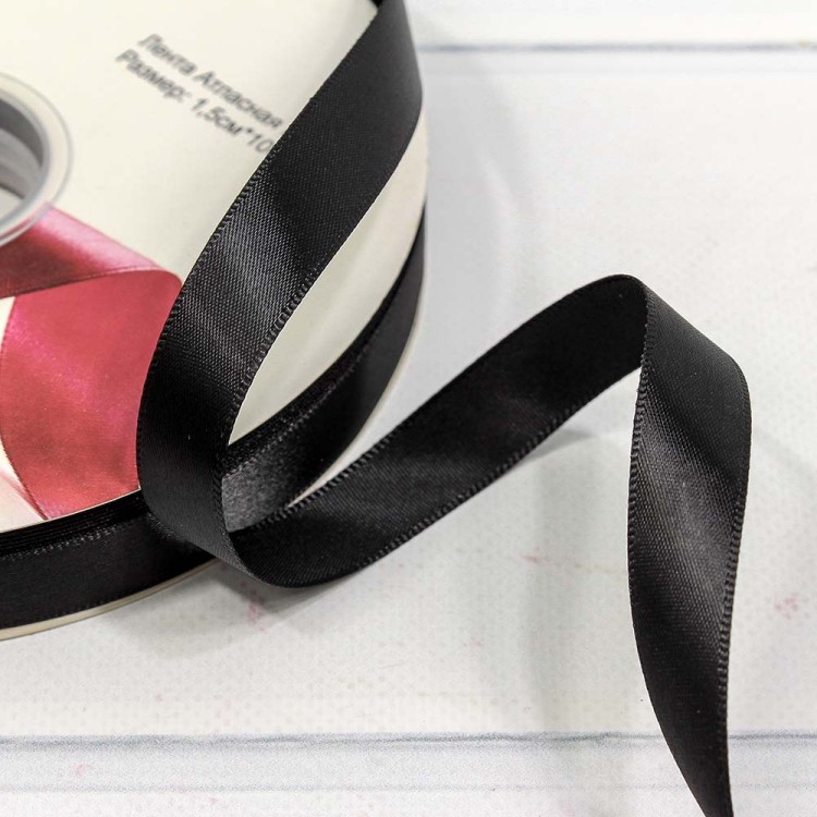 556-15/030 Лента Атласная Полиэстер класс А 1,5см*100ярд Чёрный 1/13 1/52