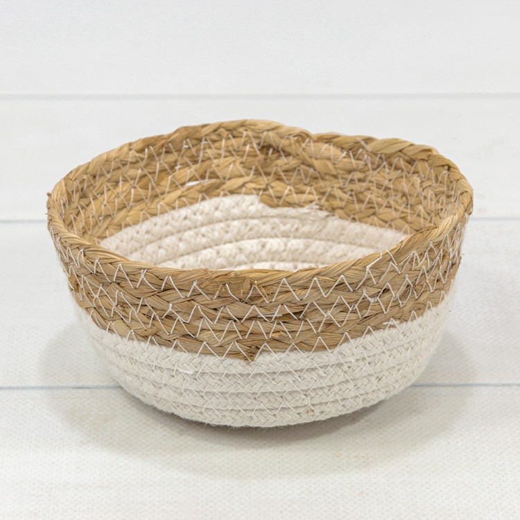 420167/78 Корзина плетёная Круглая 15*7 (±5%) из камыша и хлопка (78) Натуральный/Белый 1/120