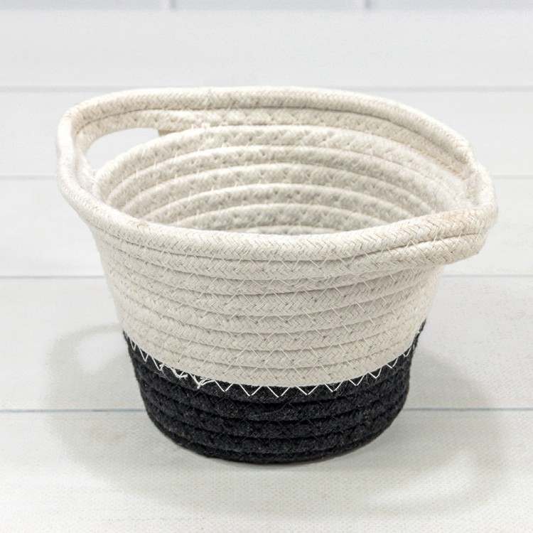 420171/73 Корзина плетёная Круглая 16*13 (±5%) из хлопка с ручками Белый/Чёрный 1/60