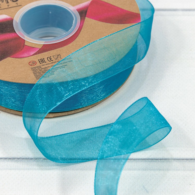 559-25/bk15 Лента Органза 2,5см*100ярд Лазурно-синий 1/8 1/32