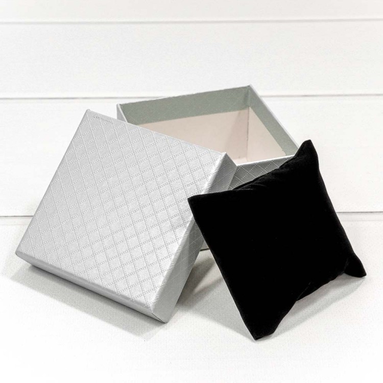 61299/6 Коробка Квадратная 9*9*5,5 под часы "Ромбики" Серый 1/12 1/240