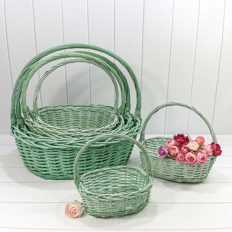 420400/6 Корзины плетёные Овальные Набор 1/6 53*45*19/52 (±5%) с ручкой Бело-зелёный 1/8 420400/6 Корзины плетёные Овальные Набор 1/6 53*45*19/52 (±5%) с ручкой Бело-зелёный 1/8