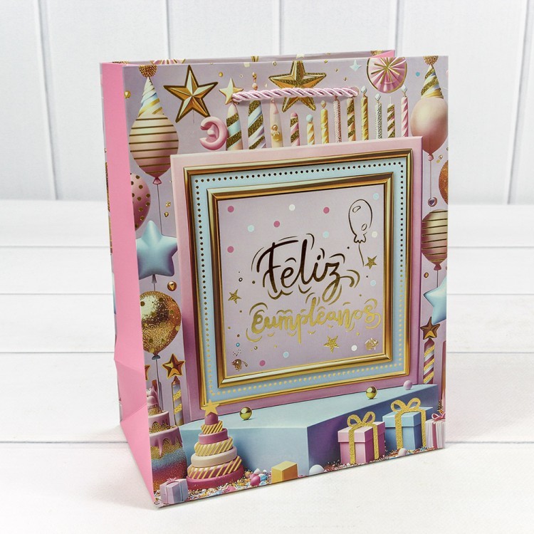 000114E Пакет подарочный с блёстками "Happy Birthday" (микс) 18*23*10 210г 1/20 1/240  