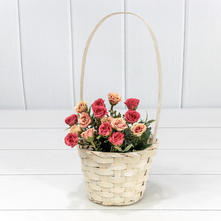 420200/1 Корзина плетёная Круглая 13*9,5/28 с ручкой "Береста" Белёный 1/120