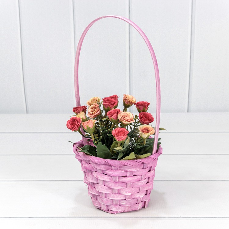 420200/2 Корзина плетёная Круглая 13*9,5/28 с ручкой "Береста" Розовый 1/120