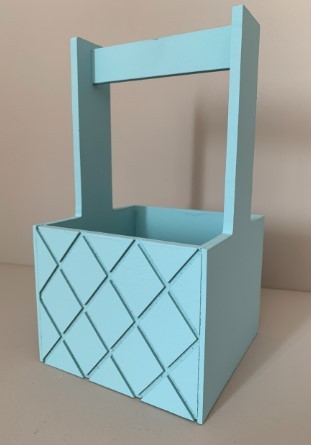 0011666 Кашпо деревянное "Сетка" с ручкой 12,5*12,5*10 Серо-голубой