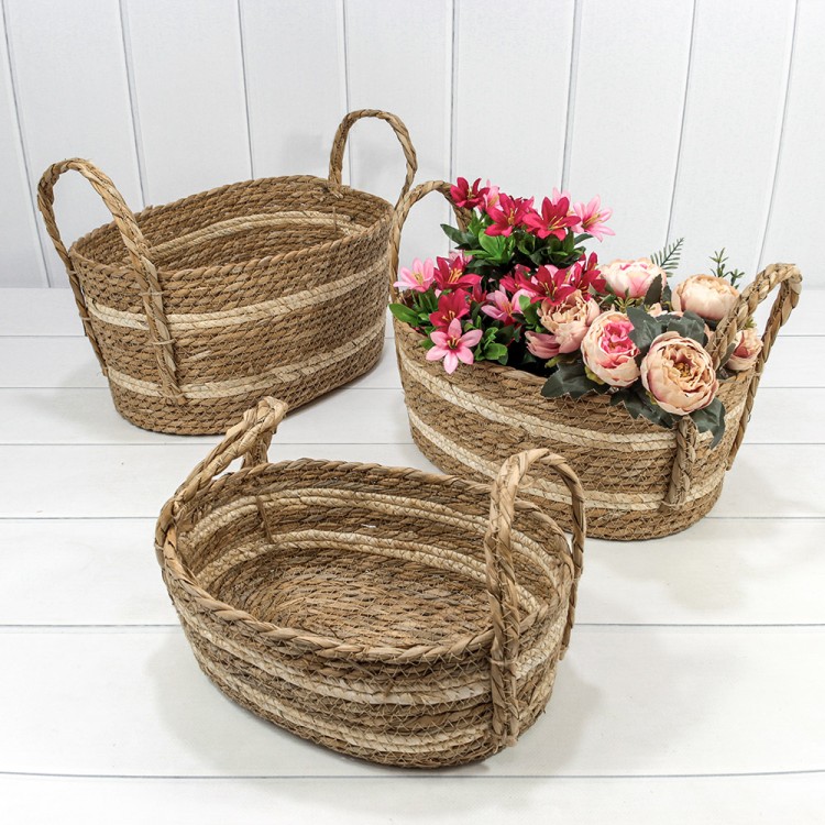 420116/251 Корзины плетёные Овальные Набор 1/3 38*26*18 (±5%) из камыша с ручками (251) Натуральный 1/8 420116/251 Корзины плетёные Овальные Набор 1/3 38*26*18 (±5%) из камыша с ручками (251) Натуральный 1/8