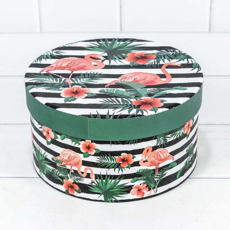 7201000/413 Набор коробок 1/3 круглый 21*11,5 см Фламинго белый/черный 1/30