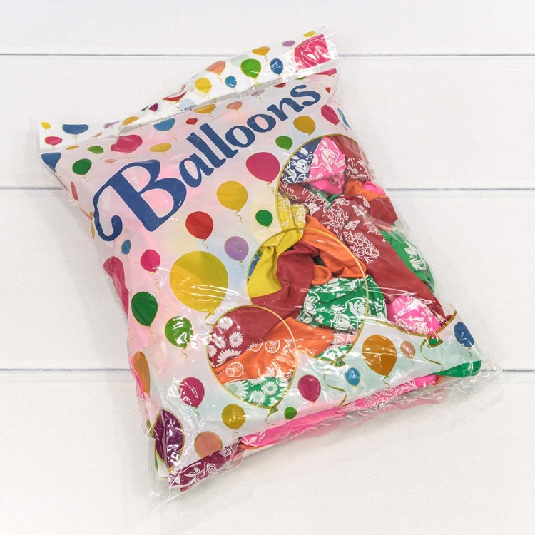 16400 Шарики воздушные из латекса с рисунком 12"/30см (100 шт.) 2,8г "Цветы и бабочки" (микс) 1/50